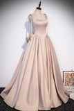 Pink Satin Long Formal Dresses, Graduation Dresses with Bows HZ0429