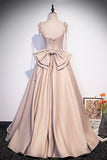 Pink Satin Long Formal Dresses, Graduation Dresses with Bows HZ0429