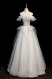 Off the Shoulder Tulle Long Prom Dress, A-Line Evening Dress HZ0429