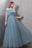 Blue Tulle Long Prom Dresses, A-Line Simple Evening Dresses HZ0429