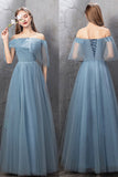 Blue Tulle Long Prom Dresses, A-Line Simple Evening Dresses HZ0429