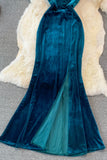 Simple V-Neck Velvet Long Dresses HZ0429