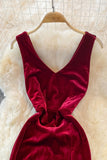 Simple V-Neck Velvet Long Dresses HZ0429