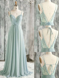 A-Line Spaghetti Strap Chiffon and Lace Long Prom Dress HZ0429