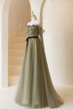 A-Line Tulle Long Prom Dress, Off the Shoulder Formal Evening Dress HZ0429
