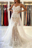 Mermaid Lace Long Prom Dresses, Champagne Evening Dresses HZ0429