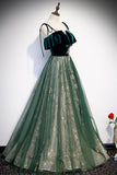 Green Velvet Long Prom Dresses, A-Line Evening Dresses HZ0429