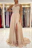 Champagne Chiffon Long Prom Dresses, One Shoulder Evening Dresses HZ0429