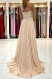 Champagne Chiffon Long Prom Dresses, One Shoulder Evening Dresses HZ0429