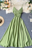 Simple V-Neck Satin Dresses, A-Line Fashion Dresses HZ0429