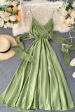 Simple V-Neck Satin Dresses, A-Line Fashion Dresses HZ0429