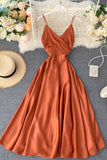 Simple V-Neck Satin Dresses, A-Line Fashion Dresses HZ0429