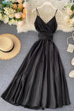 Simple V-Neck Satin Dresses, A-Line Fashion Dresses HZ0429