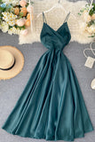 Simple V-Neck Satin Dresses, A-Line Fashion Dresses HZ0429