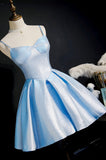 Simple Satin Short Prom Dress, A-Line Blue Party Dress HZ0429