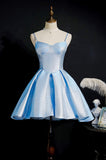 Simple Satin Short Prom Dress, A-Line Blue Party Dress HZ0429