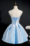 Simple Satin Short Prom Dress, A-Line Blue Party Dress HZ0429