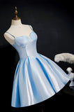 Simple Satin Short Prom Dress, A-Line Blue Party Dress HZ0429