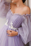 Purple Tulle Lace Long Prom Dresses, A-Line Evening Dresses HZ0429