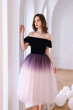 Lovely Ombre Tulle Short Prom Dress, A-Line Off the Shoulder Party Dress HZ0429