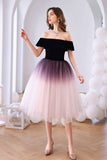 Lovely Ombre Tulle Short Prom Dress, A-Line Off the Shoulder Party Dress HZ0429