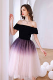 Lovely Ombre Tulle Short Prom Dress, A-Line Off the Shoulder Party Dress HZ0429