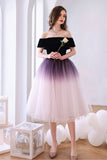 Lovely Ombre Tulle Short Prom Dress, A-Line Off the Shoulder Party Dress HZ0429