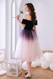 Lovely Ombre Tulle Short Prom Dress, A-Line Off the Shoulder Party Dress HZ0429