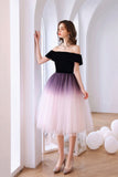 Lovely Ombre Tulle Short Prom Dress, A-Line Off the Shoulder Party Dress HZ0429