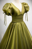 Green V-Neck Long Prom Dresses, A-Line Evening Dresses HZ0429