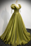 Green V-Neck Long Prom Dresses, A-Line Evening Dresses HZ0429