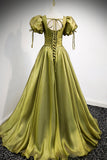 Green V-Neck Long Prom Dresses, A-Line Evening Dresses HZ0429