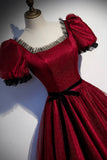 Burgundy Tulle Long Prom Dresses, A-Line Backless Evening Dresses HZ0429