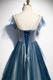 Blue Tulle Long Prom Dresses, A-Line Formal Evening Dresses HZ0429