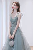 A-Line Tulle Long Prom Dress, Lovely V-Neck Formal Dress HZ0429