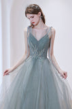 A-Line Tulle Long Prom Dress, Lovely V-Neck Formal Dress HZ0429