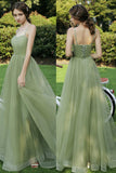 Green Tulle Long Prom Dresses, A-Line Evening Dresses HZ0429