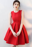 Red Satin Short Prom Dresses, A-Line Party Homecoming Dresses HZ0429