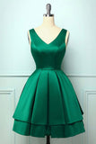 Green Satin Short Prom Dresses, A-Line Homecoming Dresses HZ0429