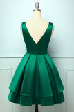 Green Satin Short Prom Dresses, A-Line Homecoming Dresses HZ0429