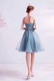 Blue V-Neck Lace Short Prom Dress, A-Line Evening Party Dress HZ0429