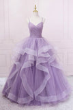 Purple Tulle Long Prom Dress, A-Line Spaghetti Strap Evening Gown HZ0429