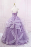 Purple Tulle Long Prom Dress, A-Line Spaghetti Strap Evening Gown HZ0429