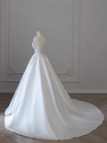White V-Neck Satin Long Formal Dress, Elegant A-Line Wedding Party Dress HZ0429