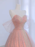 Pink Tulle and Sparkling Sequins Floor Length Prom Dress, Beautiful A-Line Evening Party Dress HZ0429