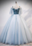 Lovely Spaghetti Strap Blue Long Prom Dresses, Lace Evening Dresses HZ0429