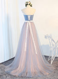 Blue Tulle Long Prom Dresses, A-Line Strapless Evening Dresses HZ0429