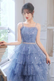 Blue Tulle Short Prom Dresses, A-Line Homecoming Party Dresses HZ0429