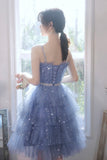 Blue Tulle Short Prom Dresses, A-Line Homecoming Party Dresses HZ0429