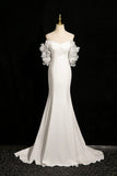 White Spaghetti Strap Long Prom Dress, Mermaid Off the Shoulder Party Dress HZ0429